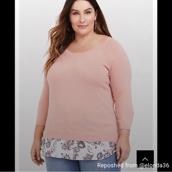 torrid Tops - Torrid Peach Pink Raglan 2FER Sweater Size 1